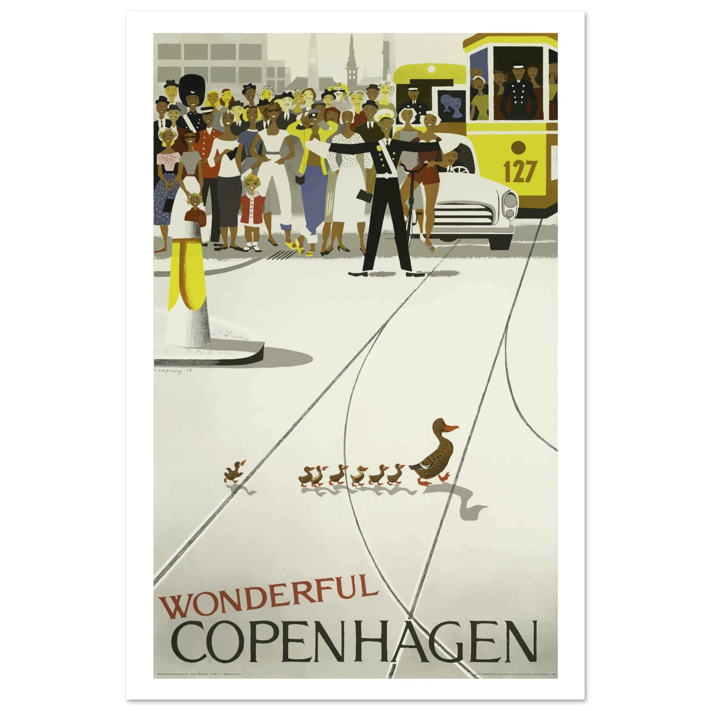 Wonderful Copenhagen Denmark Vintage Travel Poster - Pitchers Design