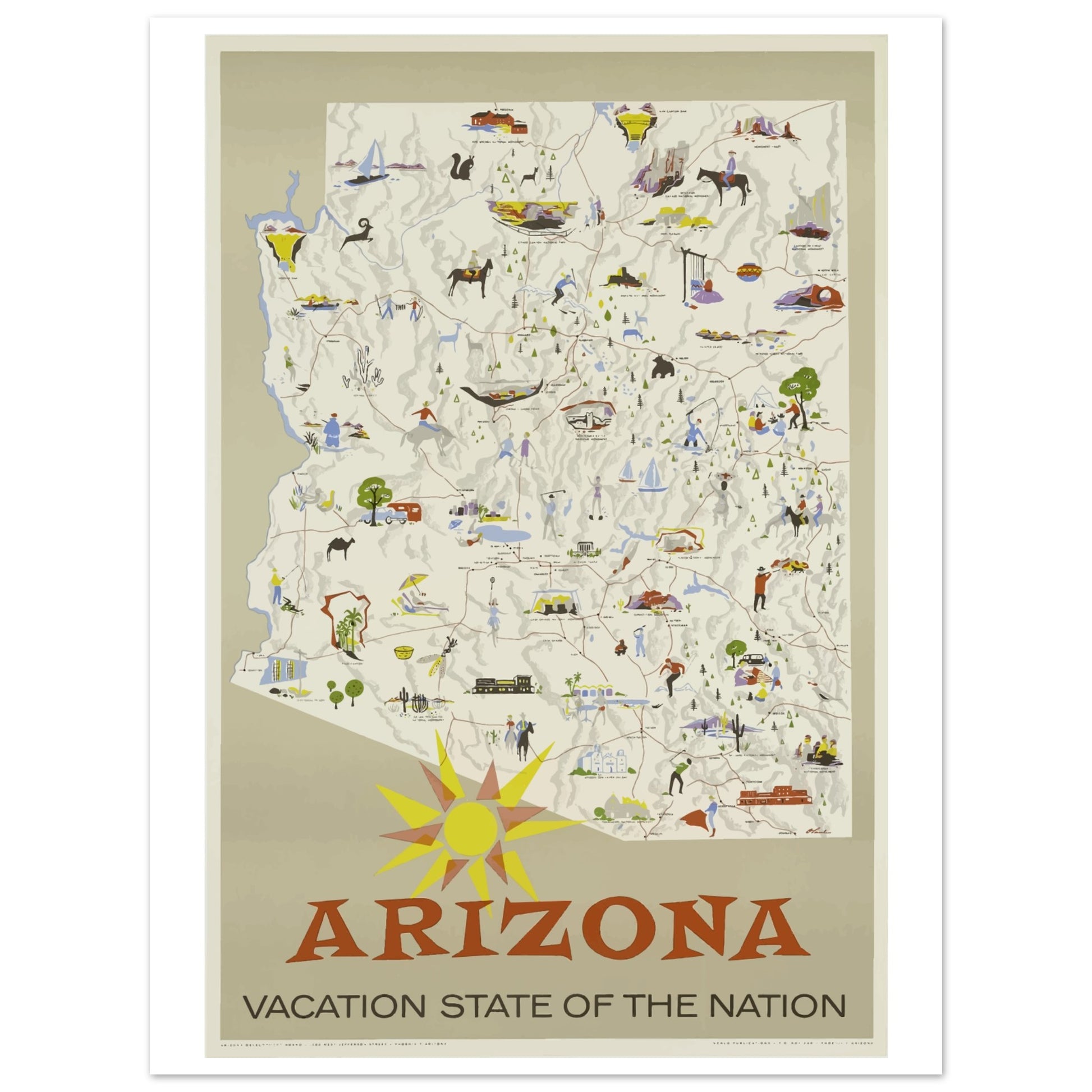 Arizona Vacation State of the Nation Vintage Travel Poster - Pitchers Design