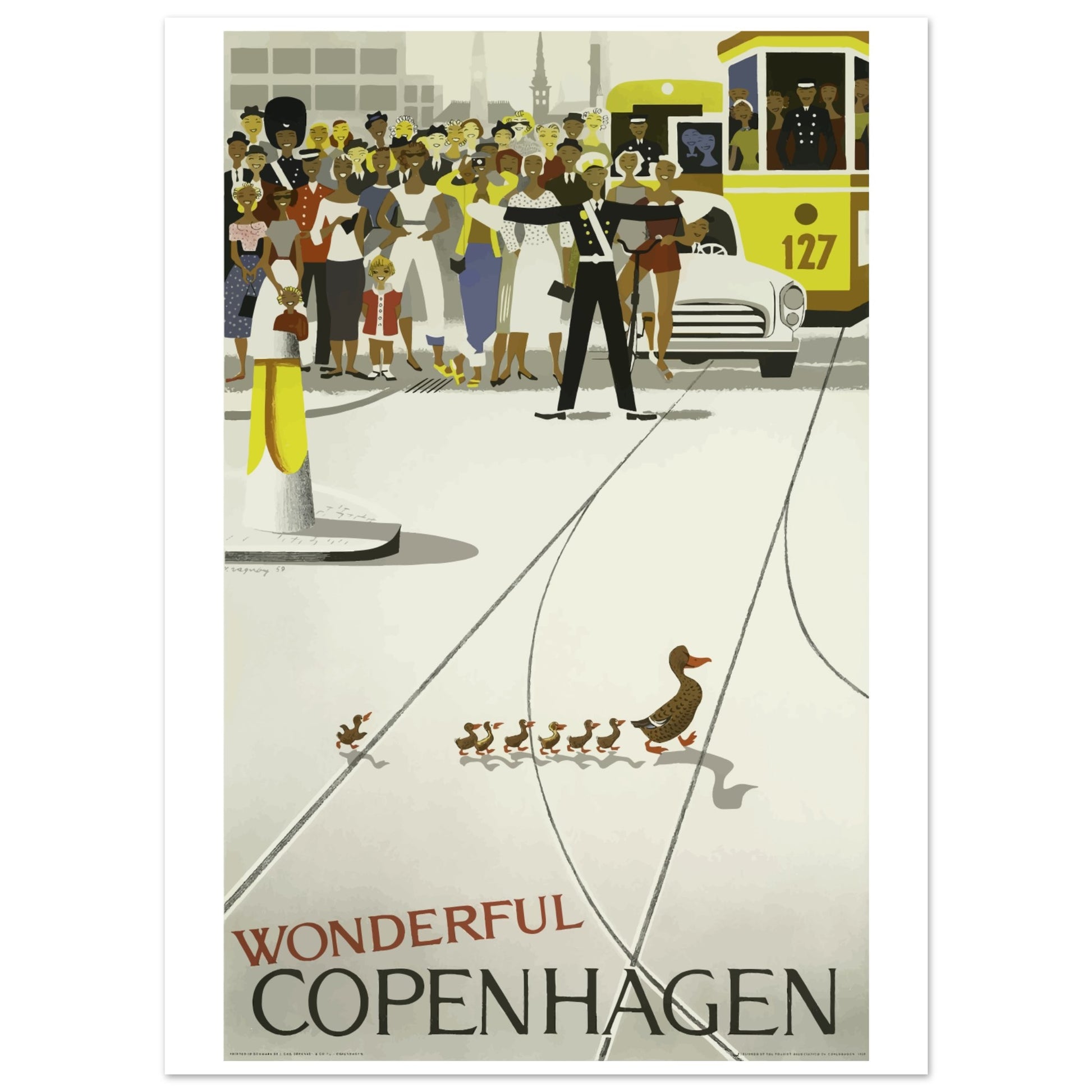 Wonderful Copenhagen Denmark Vintage Travel Poster - Pitchers Design