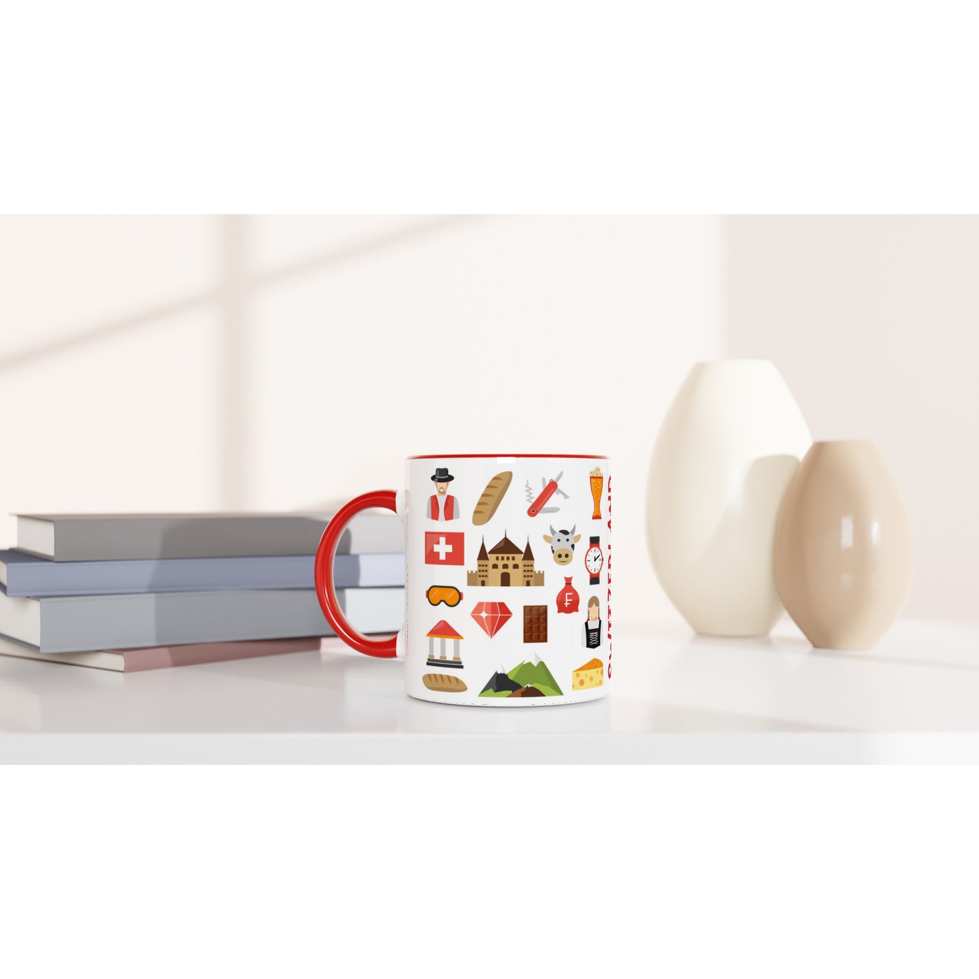 Switzerland Two Tone Ceramic Travel Mug, Starbucks Inspired - Pitchers Design
