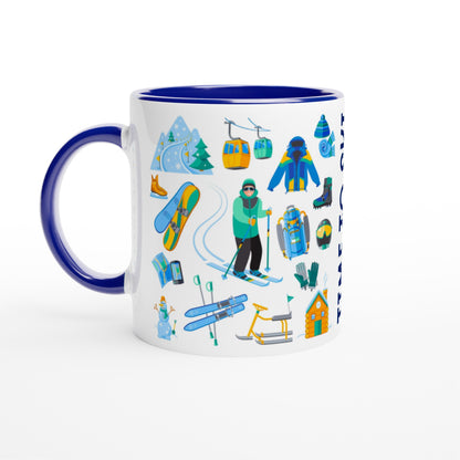 Time to Ski Two Tone Ceramic Travel Mug, Starbucks Inspired - Pitchers Design