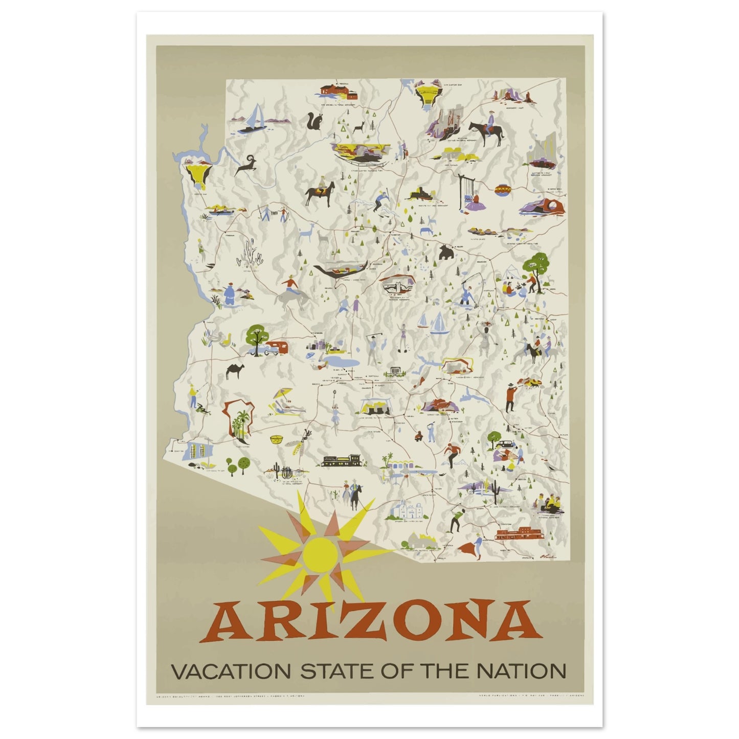 Arizona Vacation State of the Nation Vintage Travel Poster - Pitchers Design