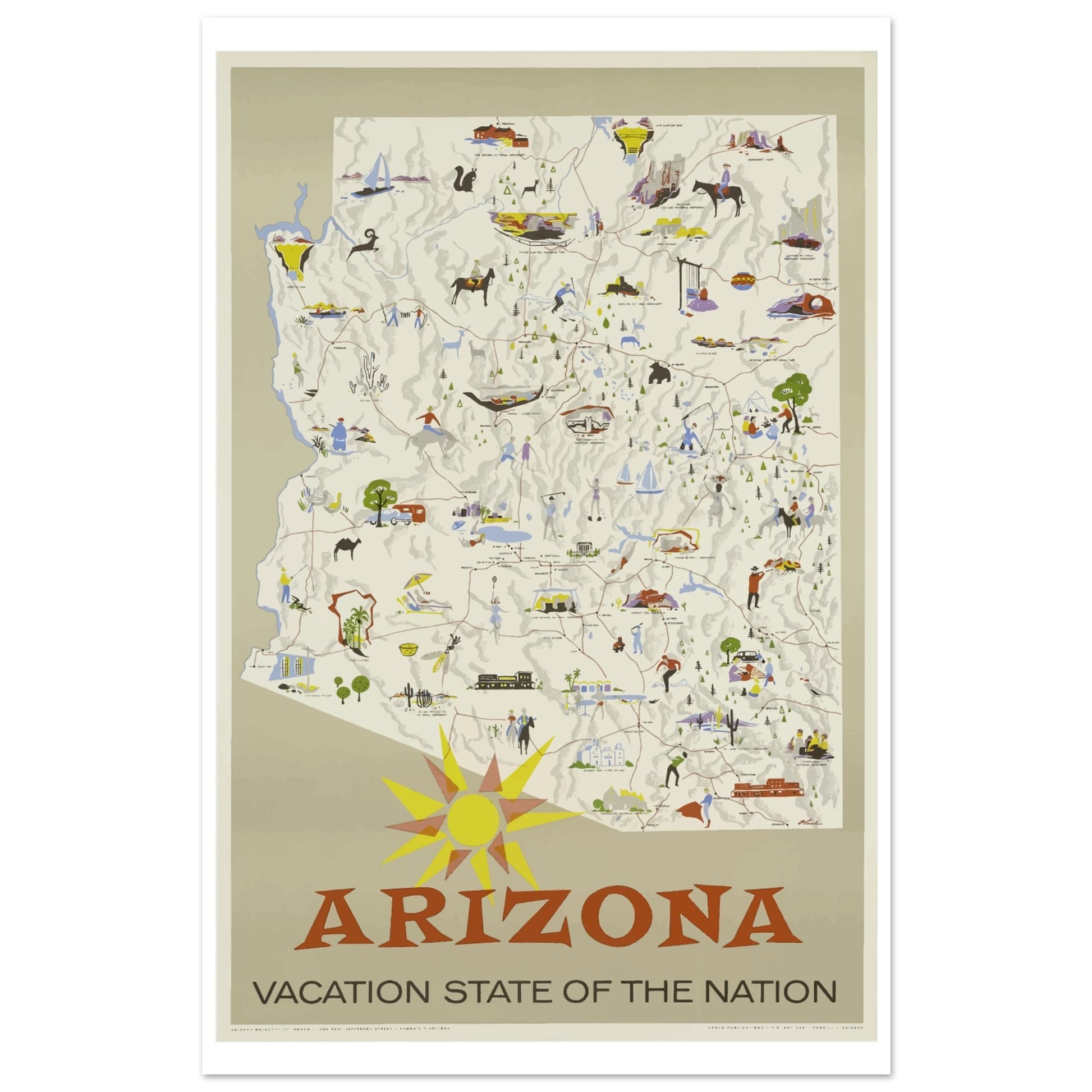 Arizona Vacation State of the Nation Vintage Travel Poster - Pitchers Design