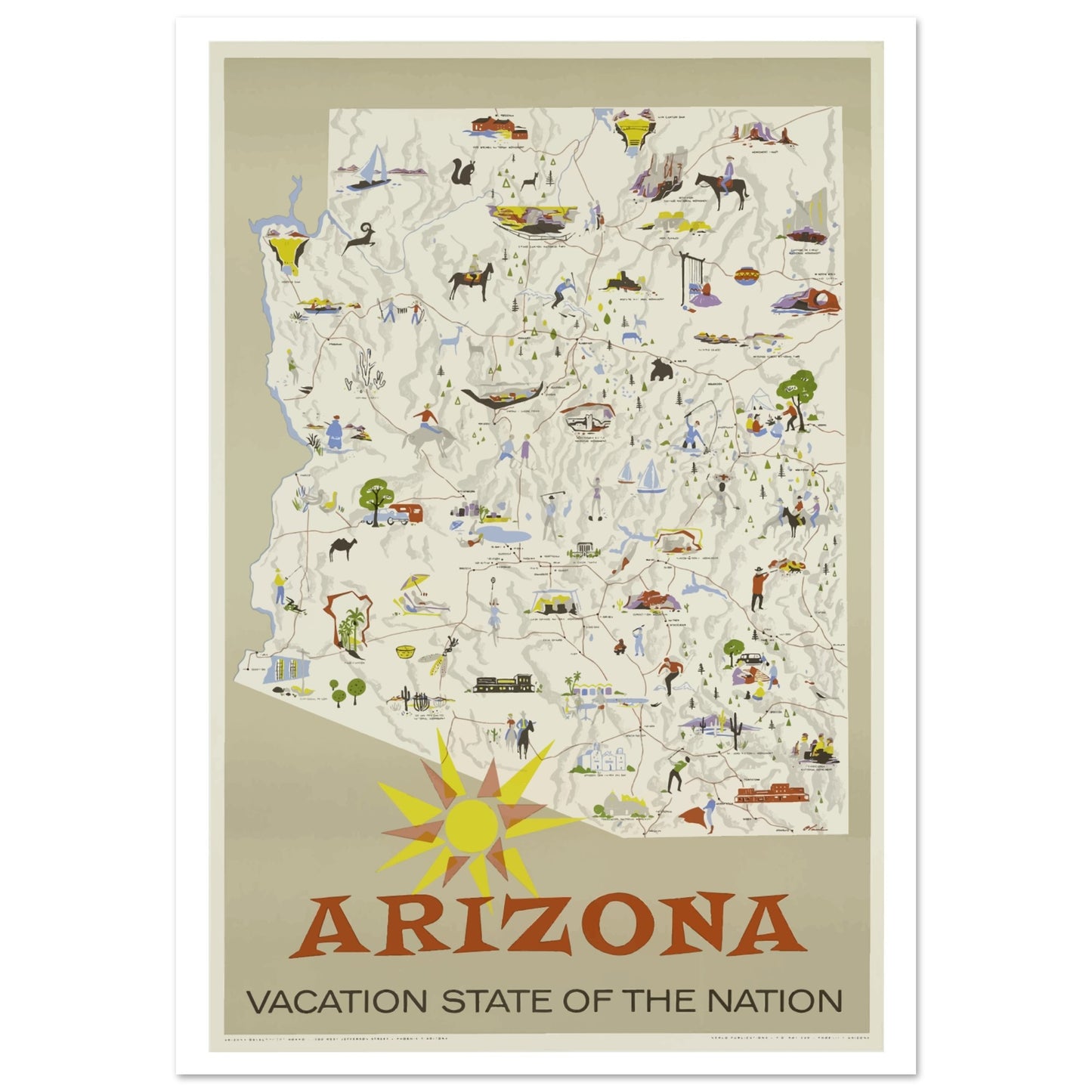 Arizona Vacation State of the Nation Vintage Travel Poster - Pitchers Design