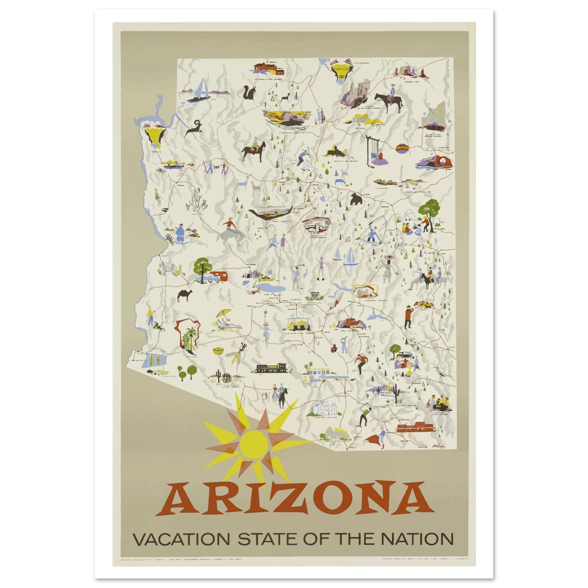 Arizona Vacation State of the Nation Vintage Travel Poster - Pitchers Design