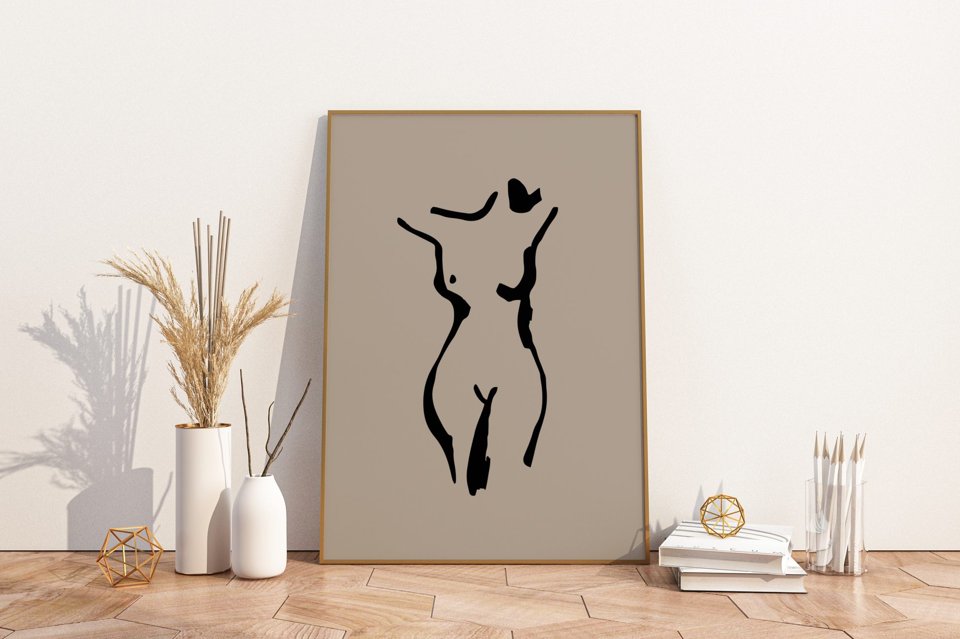 Abstract Female Figure Black Line Art No.1 Print Poster - Pitchers Design