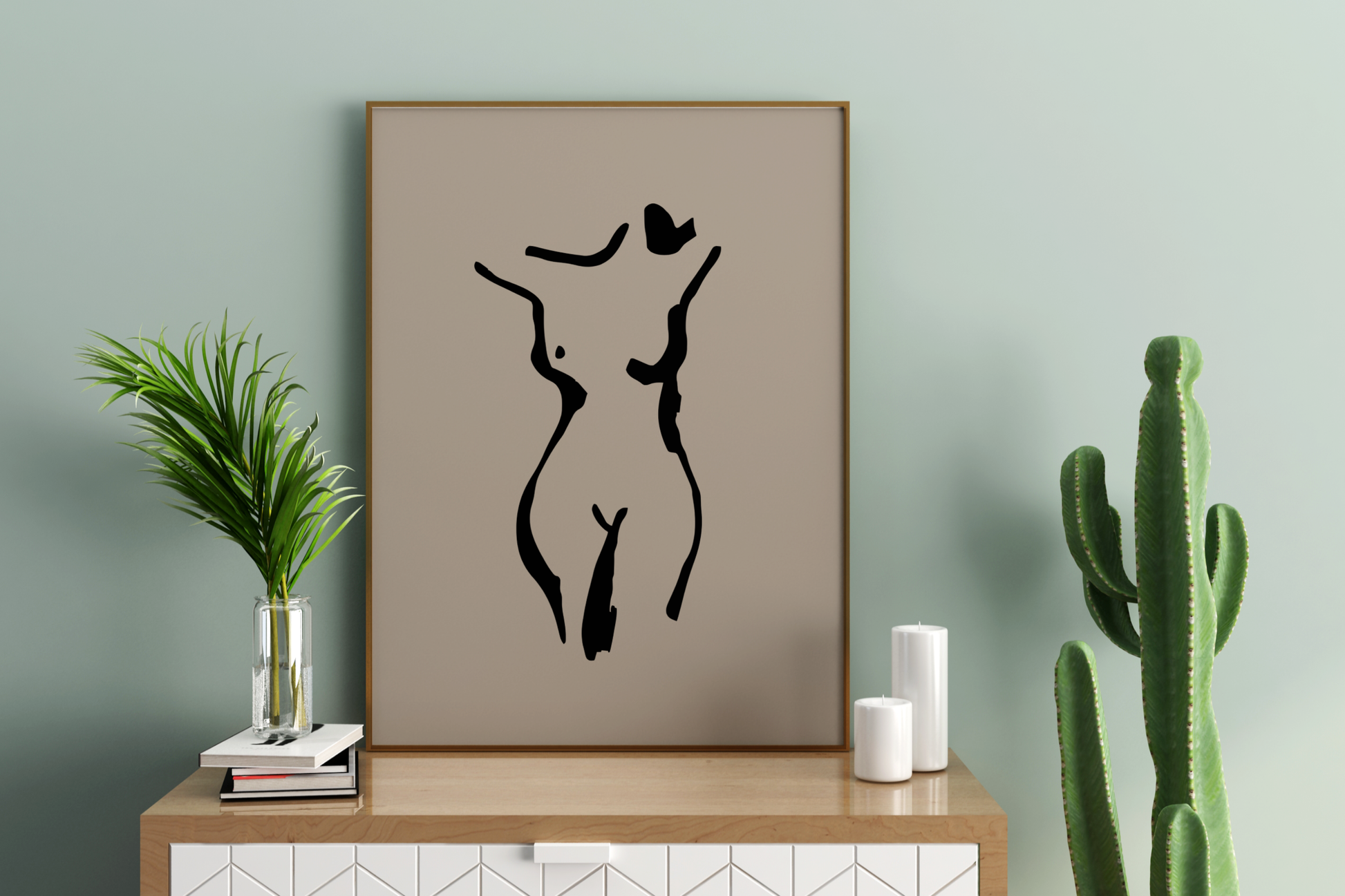 Abstract Female Figure Black Line Art No.1 Print Poster - Pitchers Design