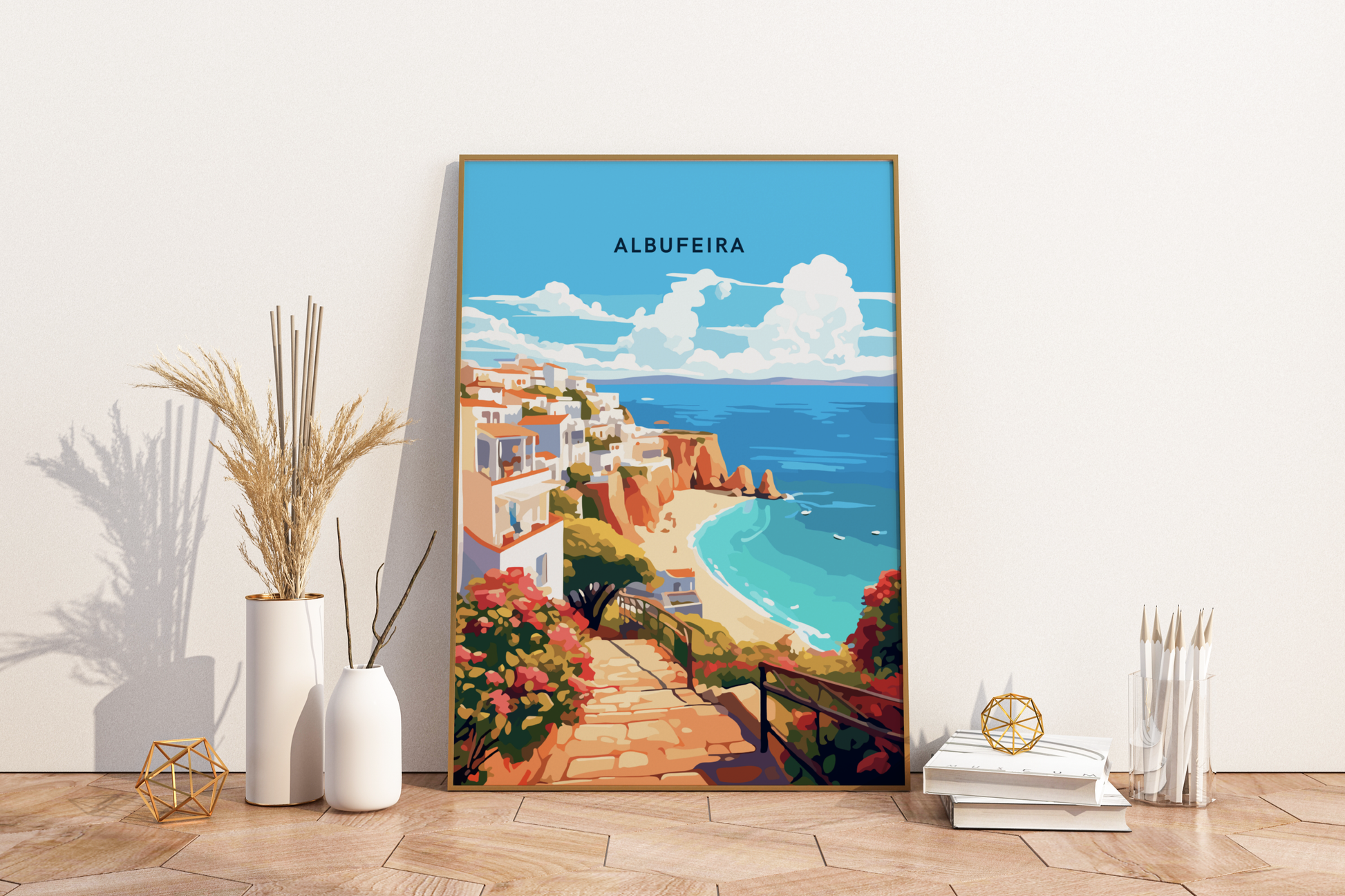 Albufeira Coastal Views Portugal Travel Print Poster - Pitchers Design