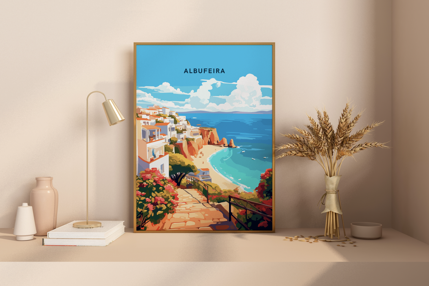 Albufeira Coastal Views Portugal Travel Print Poster - Pitchers Design