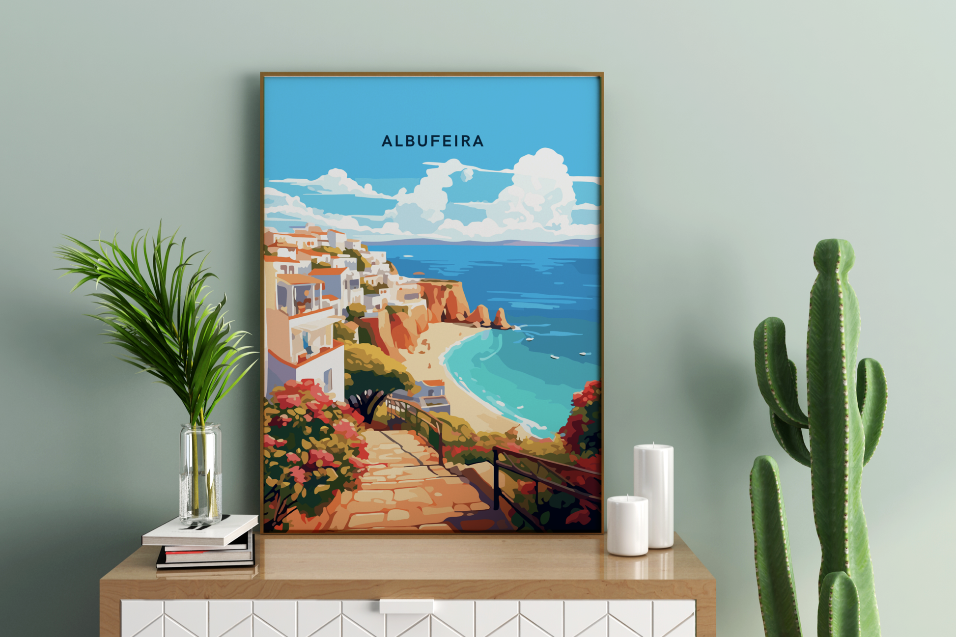 Albufeira Coastal Views Portugal Travel Print Poster - Pitchers Design