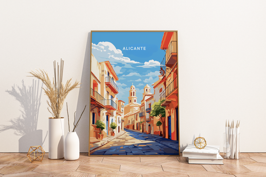 Streets of Alicante Spain Travel Print Poster - Pitchers Design