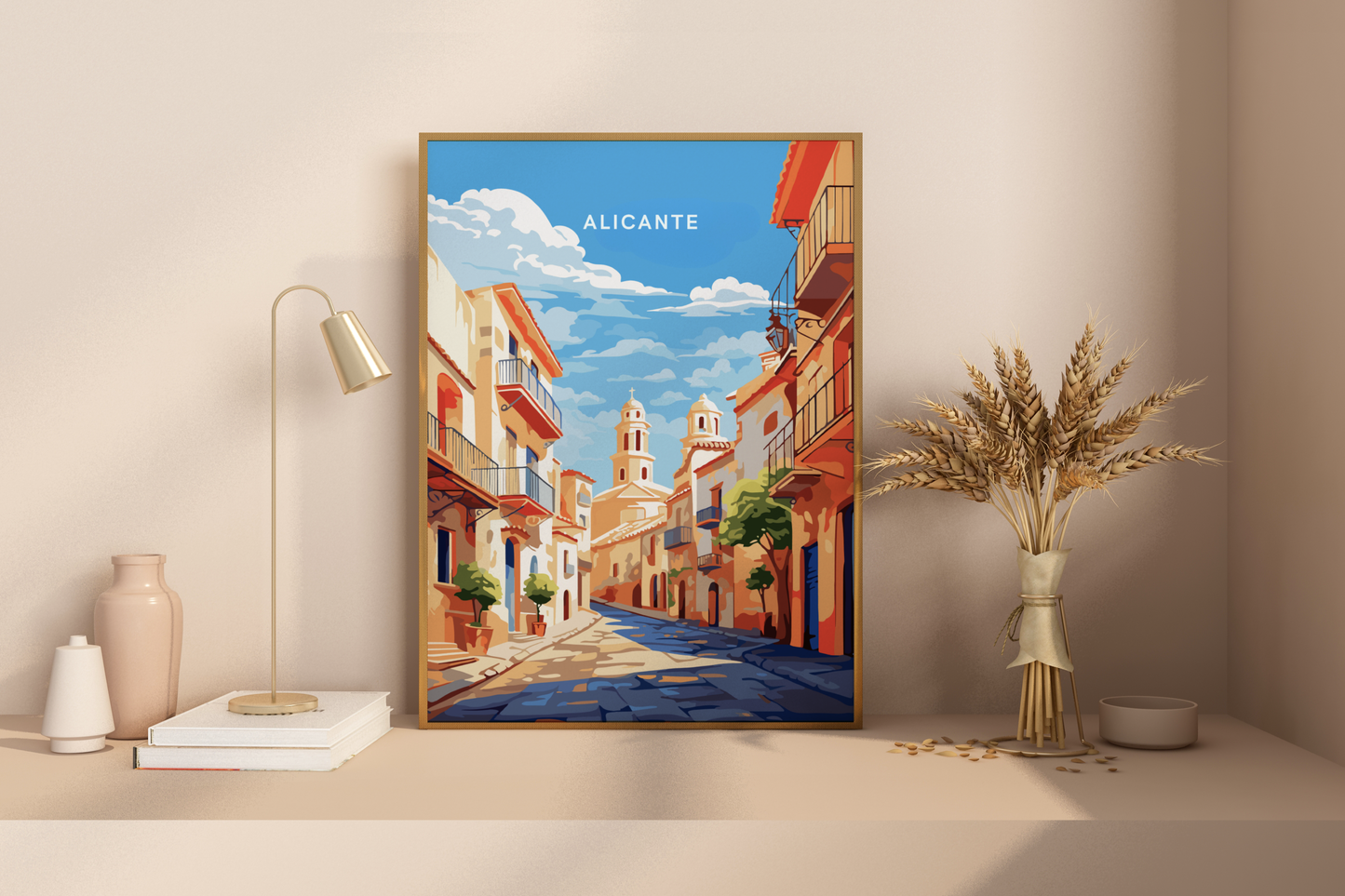 Streets of Alicante Spain Travel Print Poster - Pitchers Design