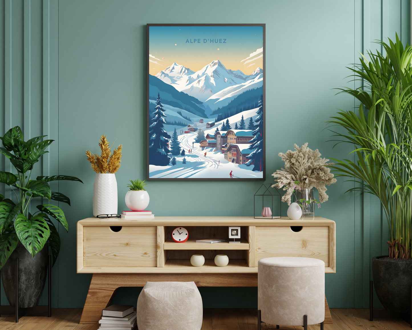 Alpe d'Huez Alps France Ski Traval Poster Print - Pitchers Design