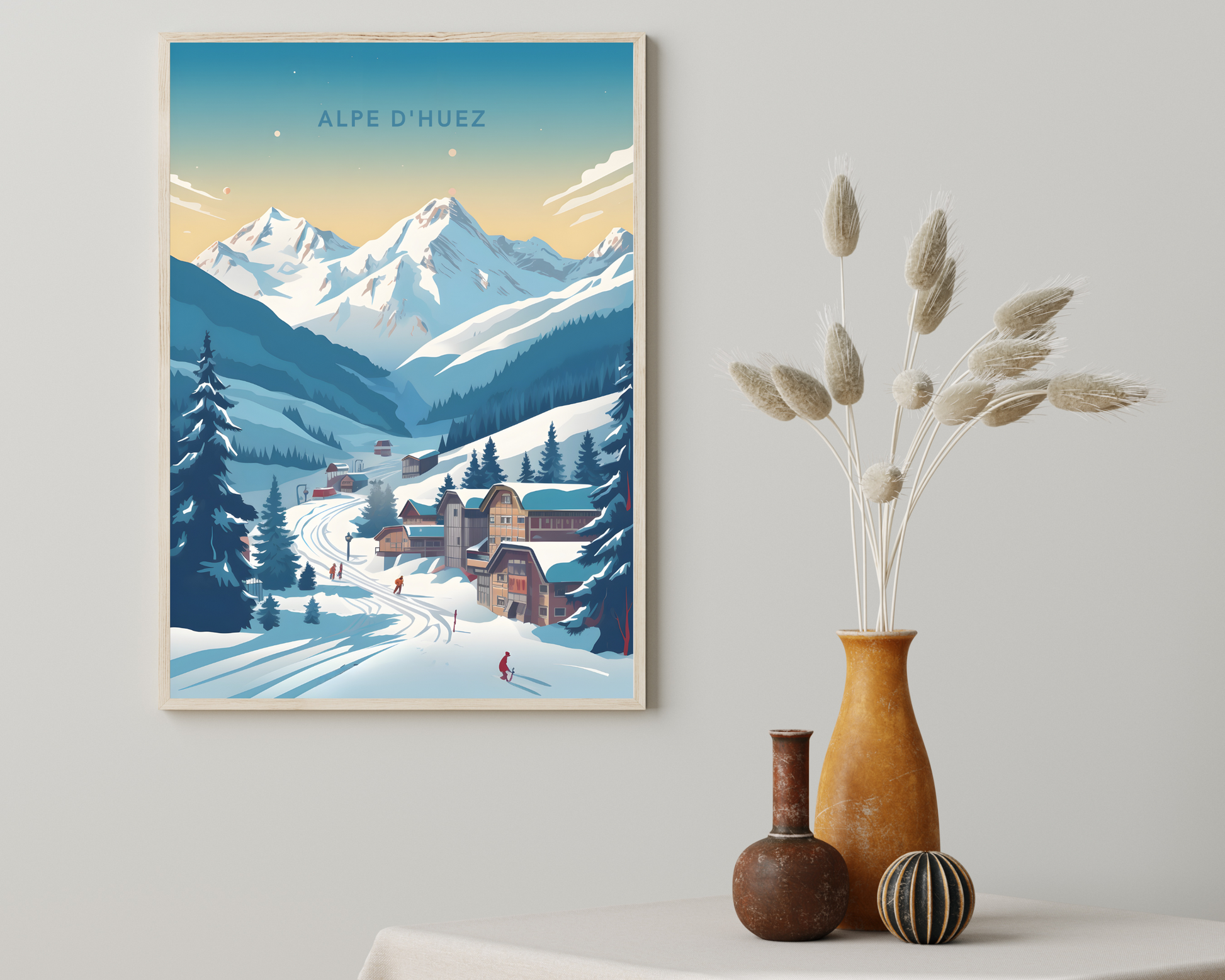 Alpe d'Huez Alps France Ski Traval Poster Print - Pitchers Design