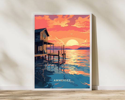 Ammersee Lake Germany Travel Poster Print - Pitchers Design