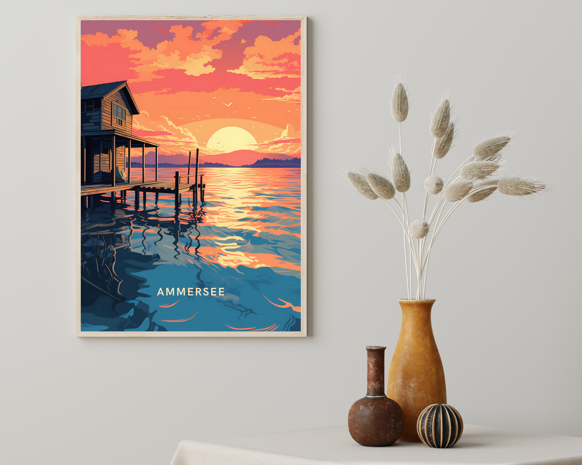 Ammersee Lake Germany Travel Poster Print - Pitchers Design