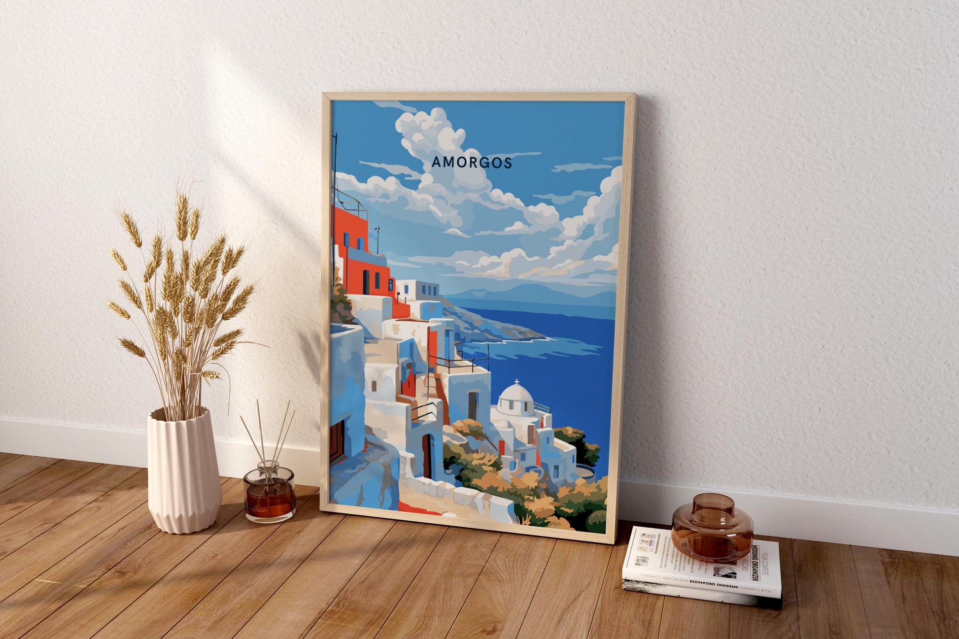 Amorgos Rooftops Greece Travel Print Poster - Pitchers Design