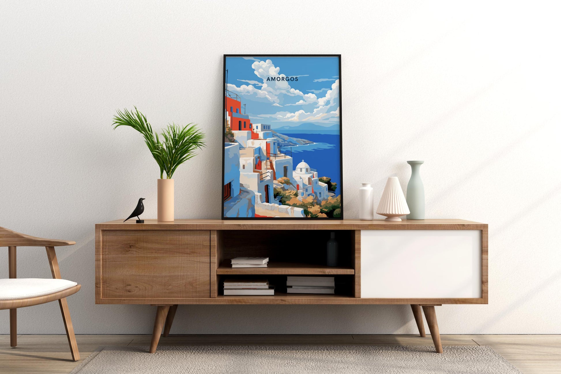 Amorgos Rooftops Greece Travel Print Poster - Pitchers Design