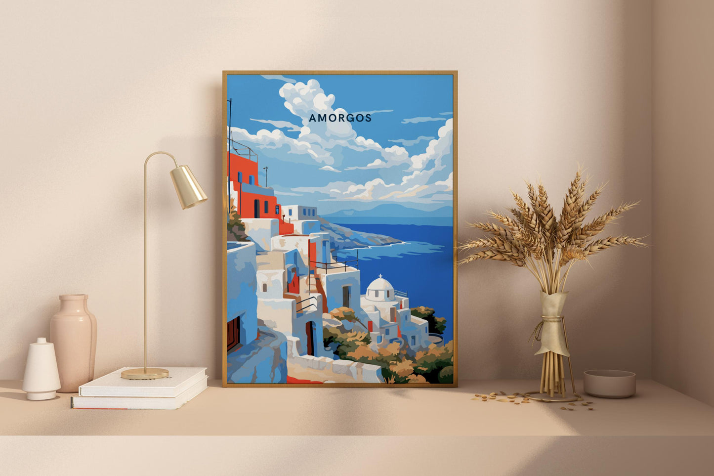 Amorgos Rooftops Greece Travel Print Poster - Pitchers Design