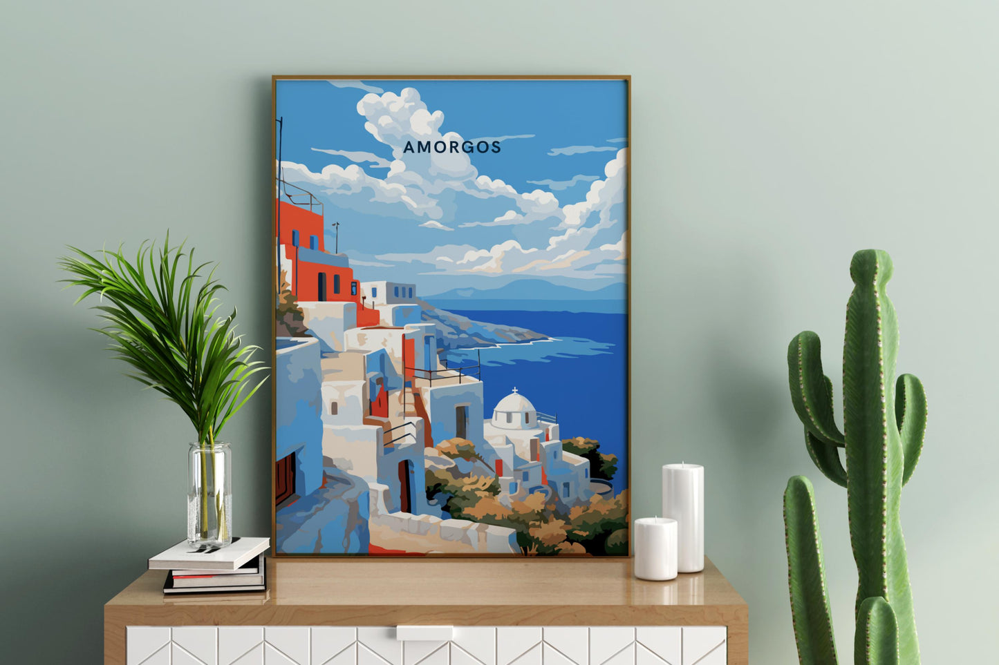 Amorgos Rooftops Greece Travel Print Poster - Pitchers Design