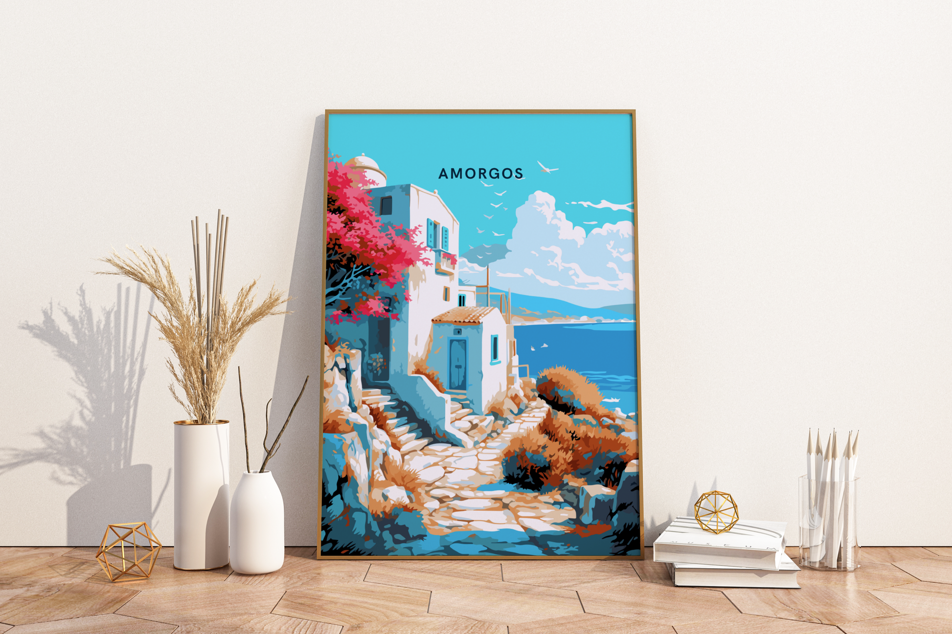 Amorgos Greece Travel Print Poster - Pitchers Design