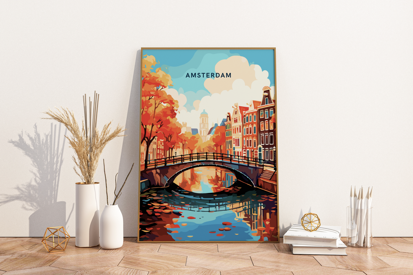 Amsterdam Bridge Netherlands Travel Print Poster - Pitchers Design