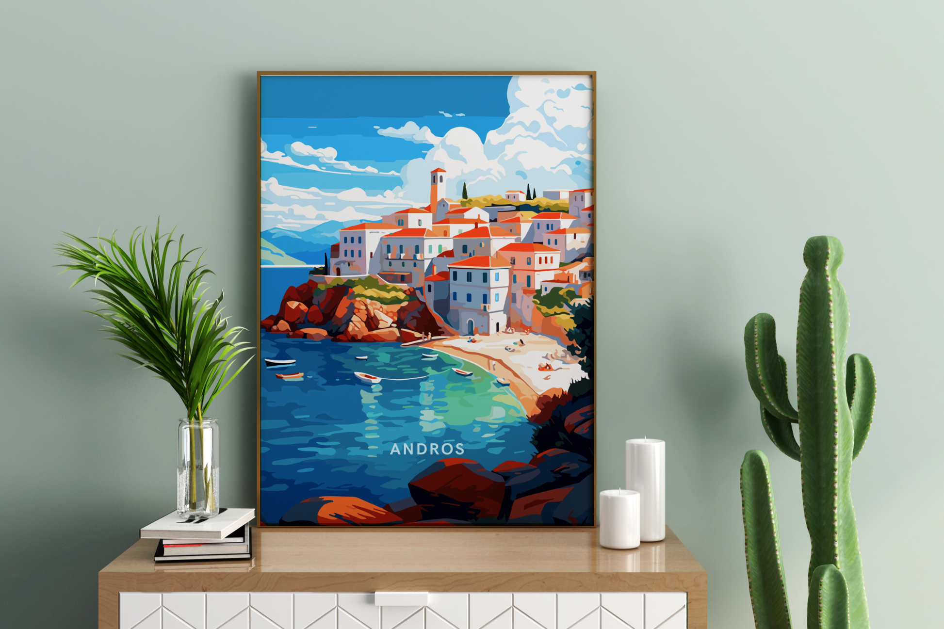 Andros Greece Travel Print Poster - Pitchers Design