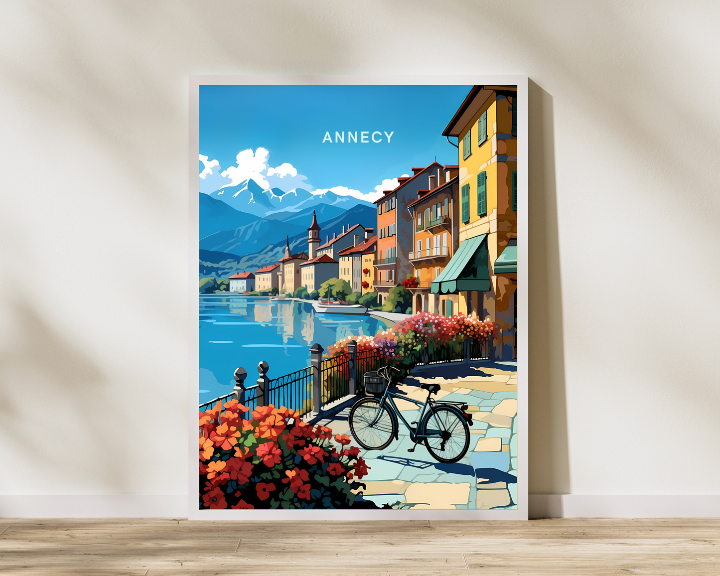 Biking Around Annecy France Travel Poster Print - Pitchers Design