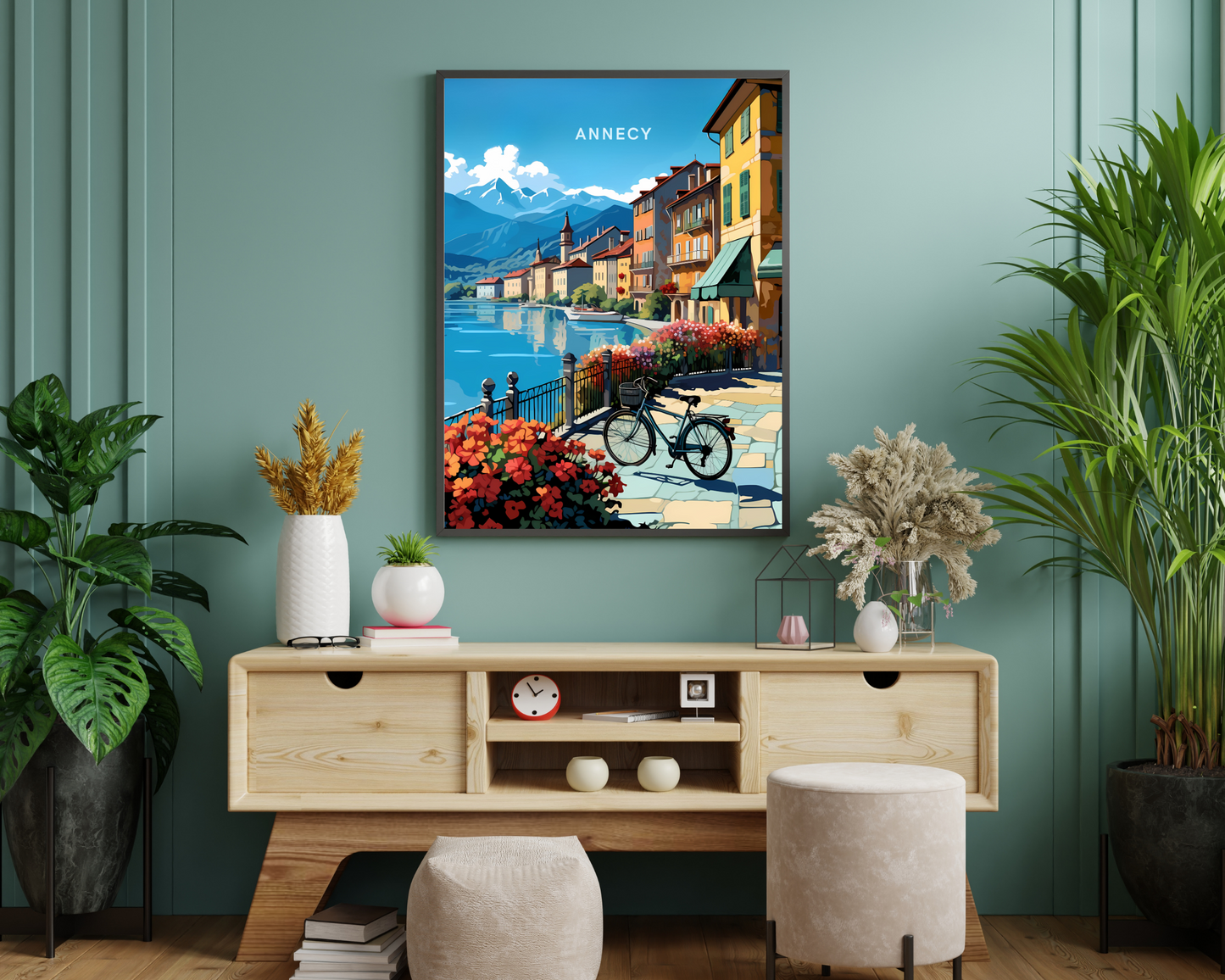 Biking Around Annecy France Travel Poster Print - Pitchers Design