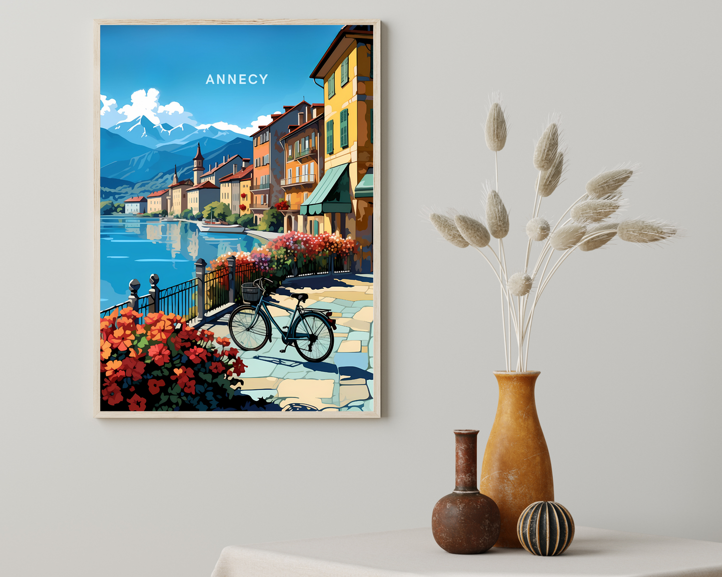 Biking Around Annecy France Travel Poster Print - Pitchers Design