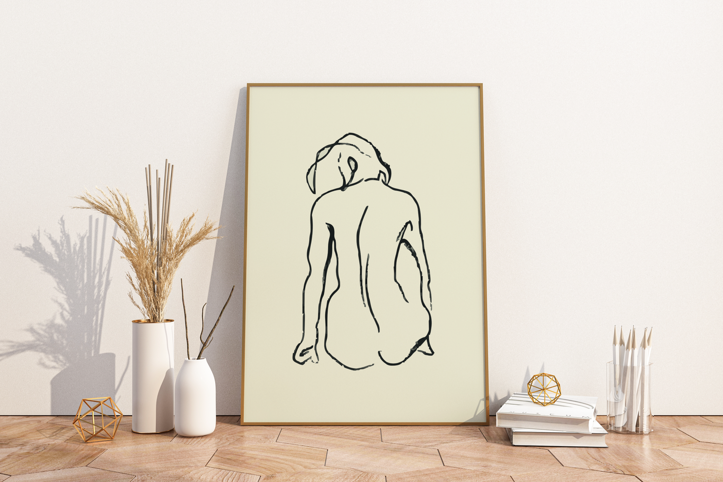 Abstract Female Figure Black Line Art No.4 Print Poster - Pitchers Design