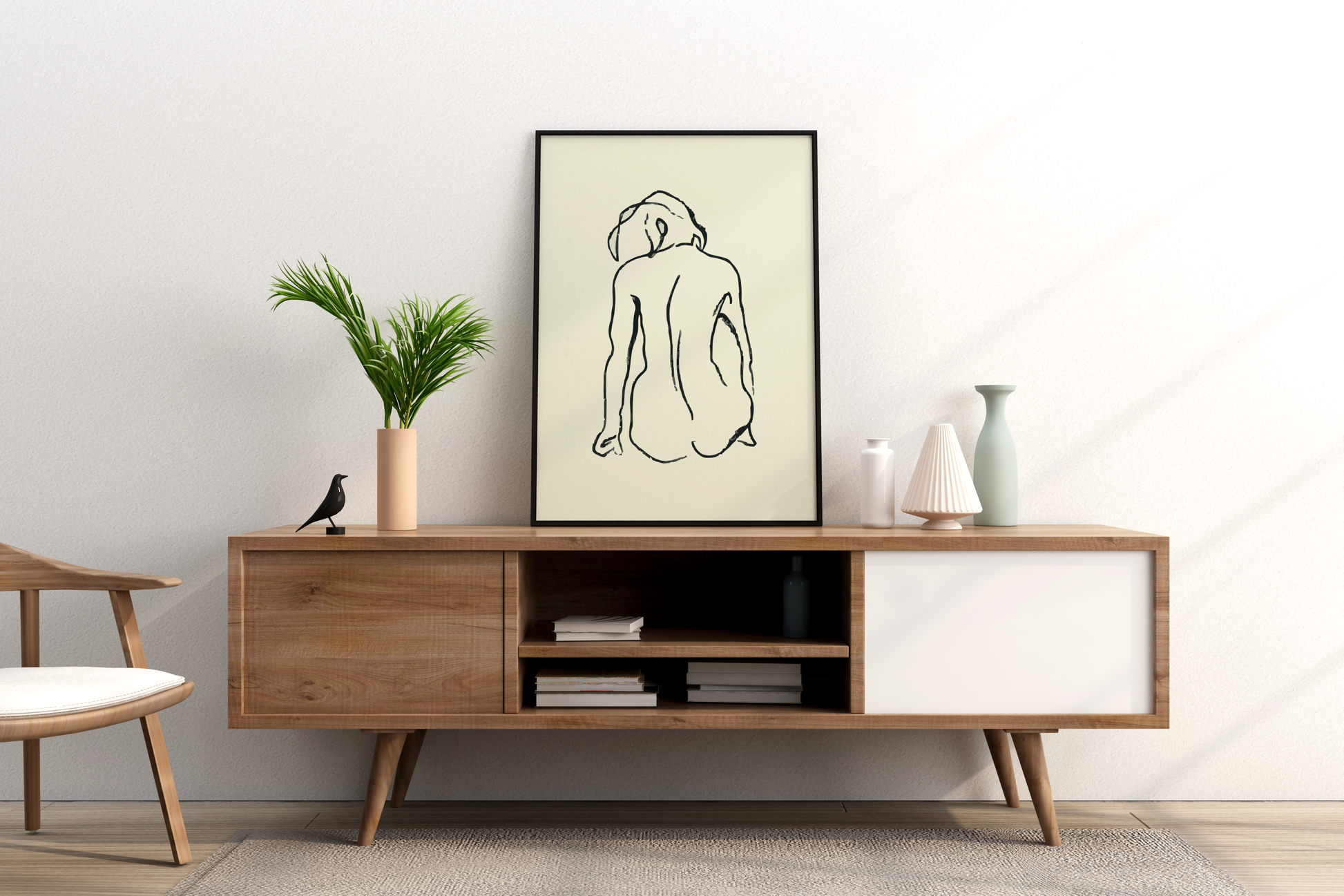 Abstract Female Figure Black Line Art No.4 Print Poster - Pitchers Design