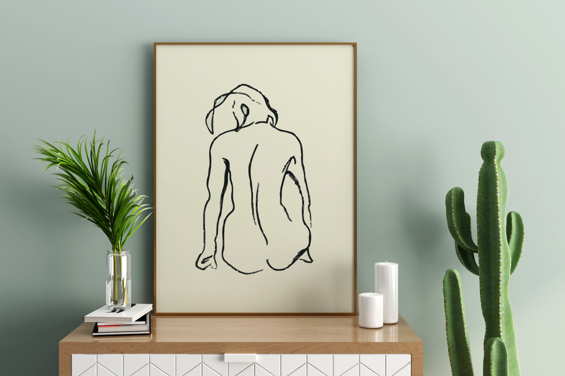 Abstract Female Figure Black Line Art No.4 Print Poster - Pitchers Design