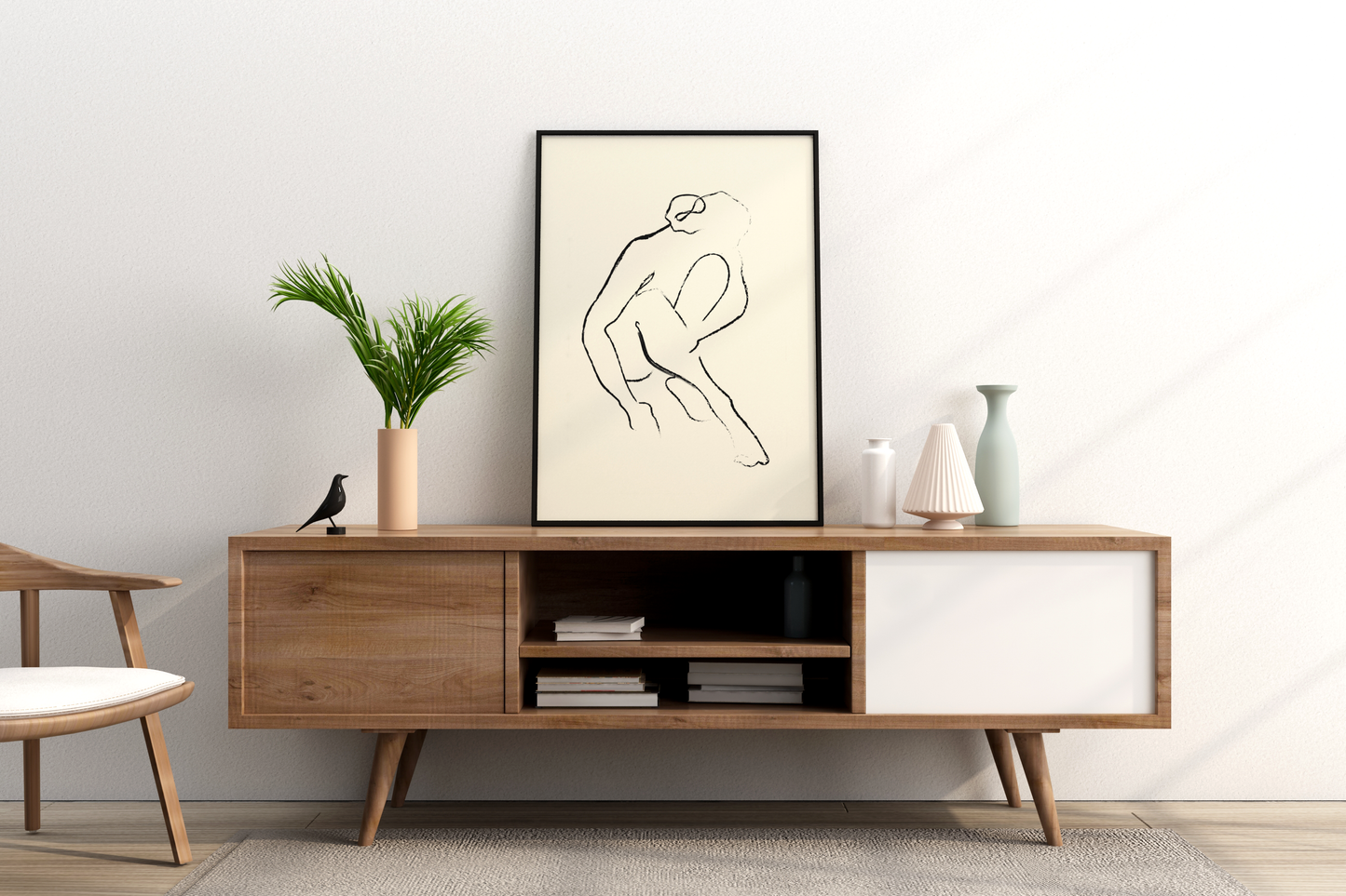 Abstract Female Figure Black Line Art No.5 Print Poster - Pitchers Design