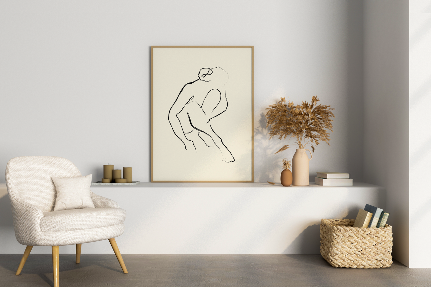 Abstract Female Figure Black Line Art No.5 Print Poster - Pitchers Design