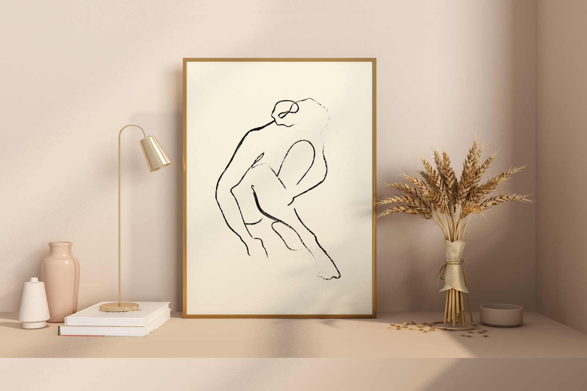 Abstract Female Figure Black Line Art No.5 Print Poster - Pitchers Design