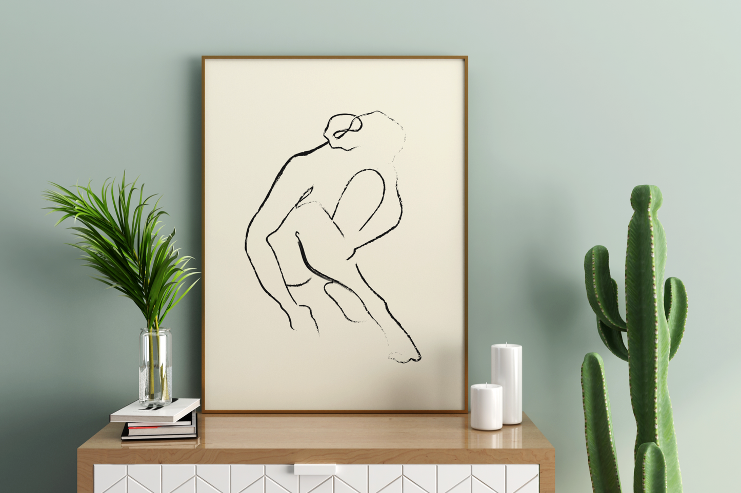 Abstract Female Figure Black Line Art No.5 Print Poster - Pitchers Design