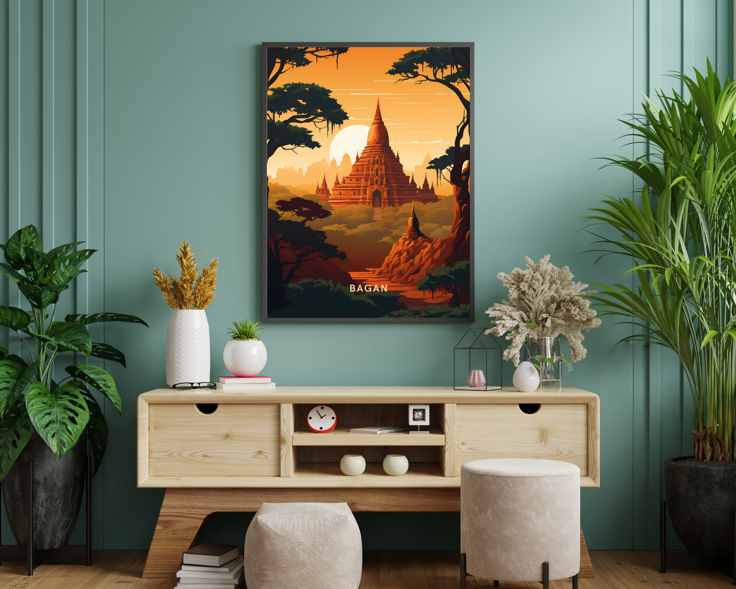 Bagan Sunset Myanmar Travel Poster Print - Pitchers Design