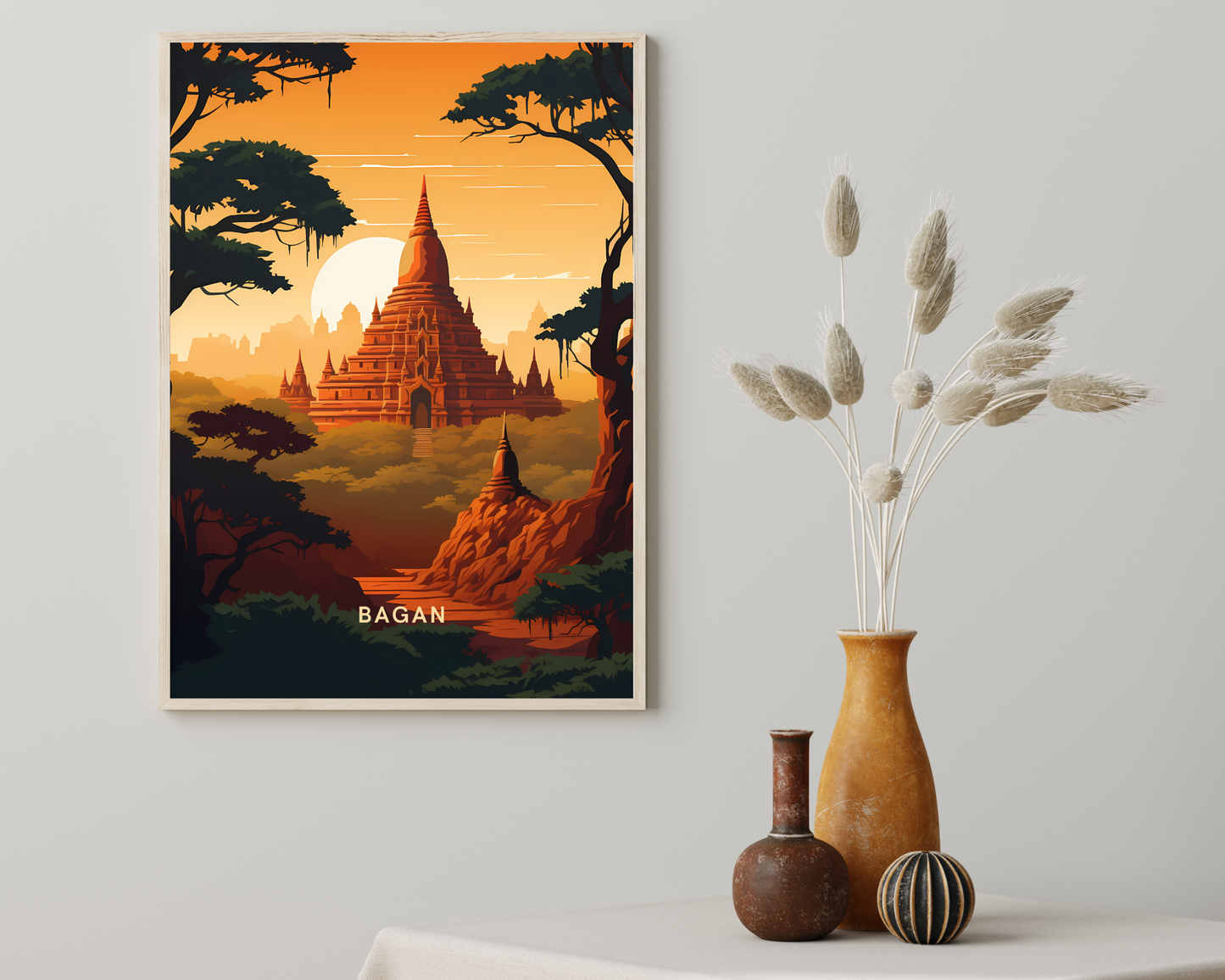 Bagan Sunset Myanmar Travel Poster Print - Pitchers Design