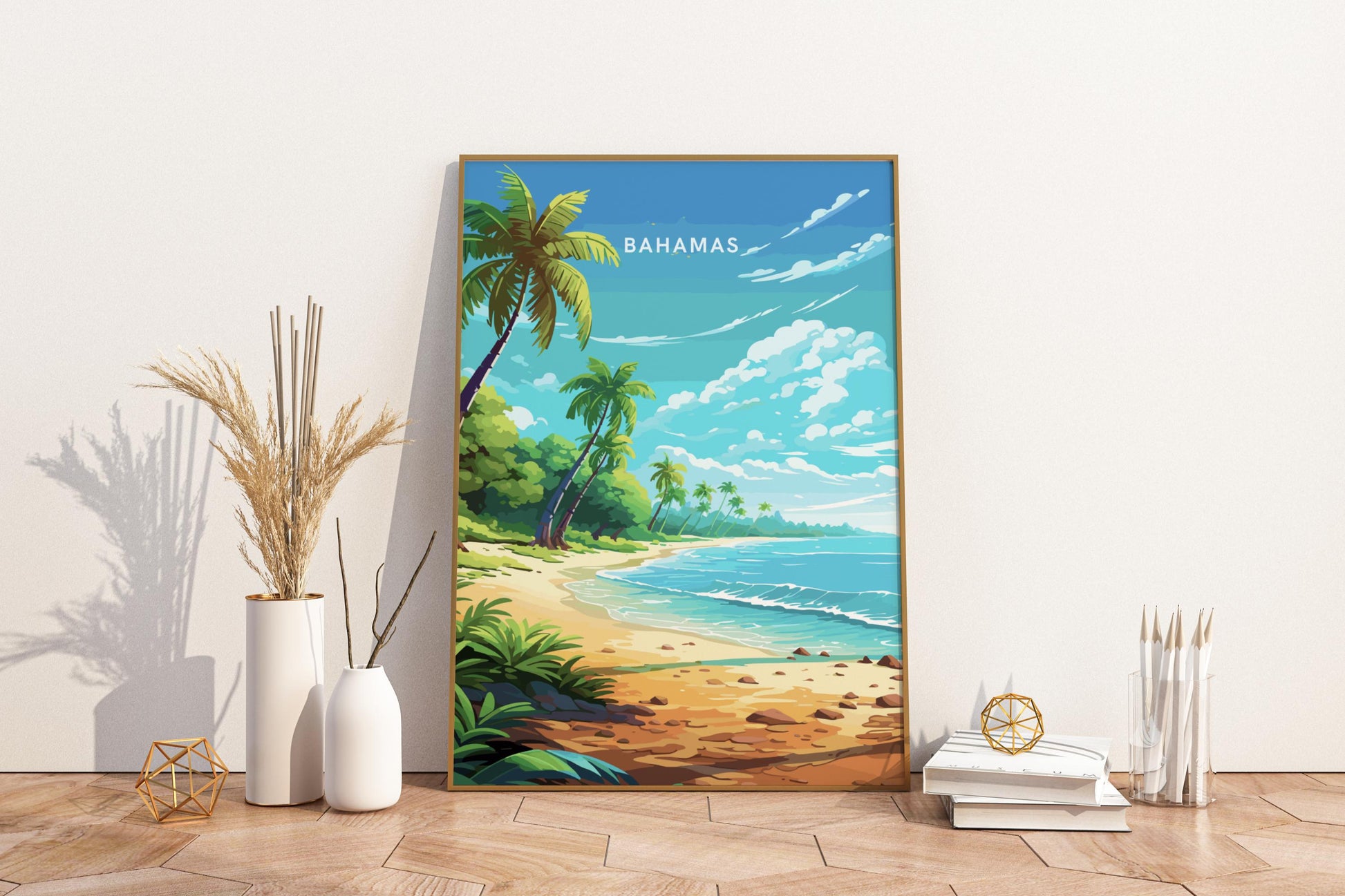 Beaches of Bahamas Travel Print Poster - Pitchers Design