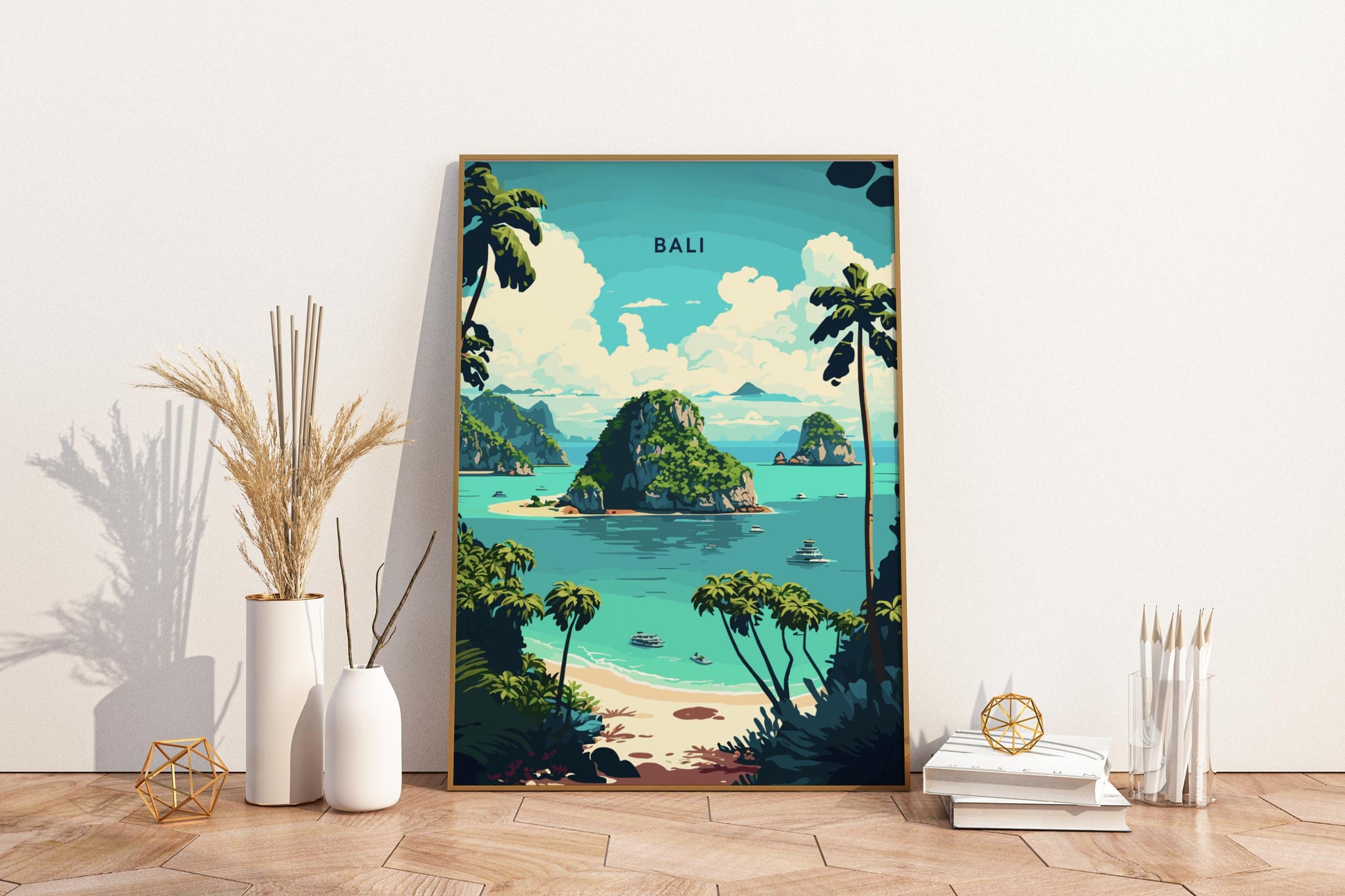 Islands of Bali Indonesia Travel Print Poster - Pitchers Design