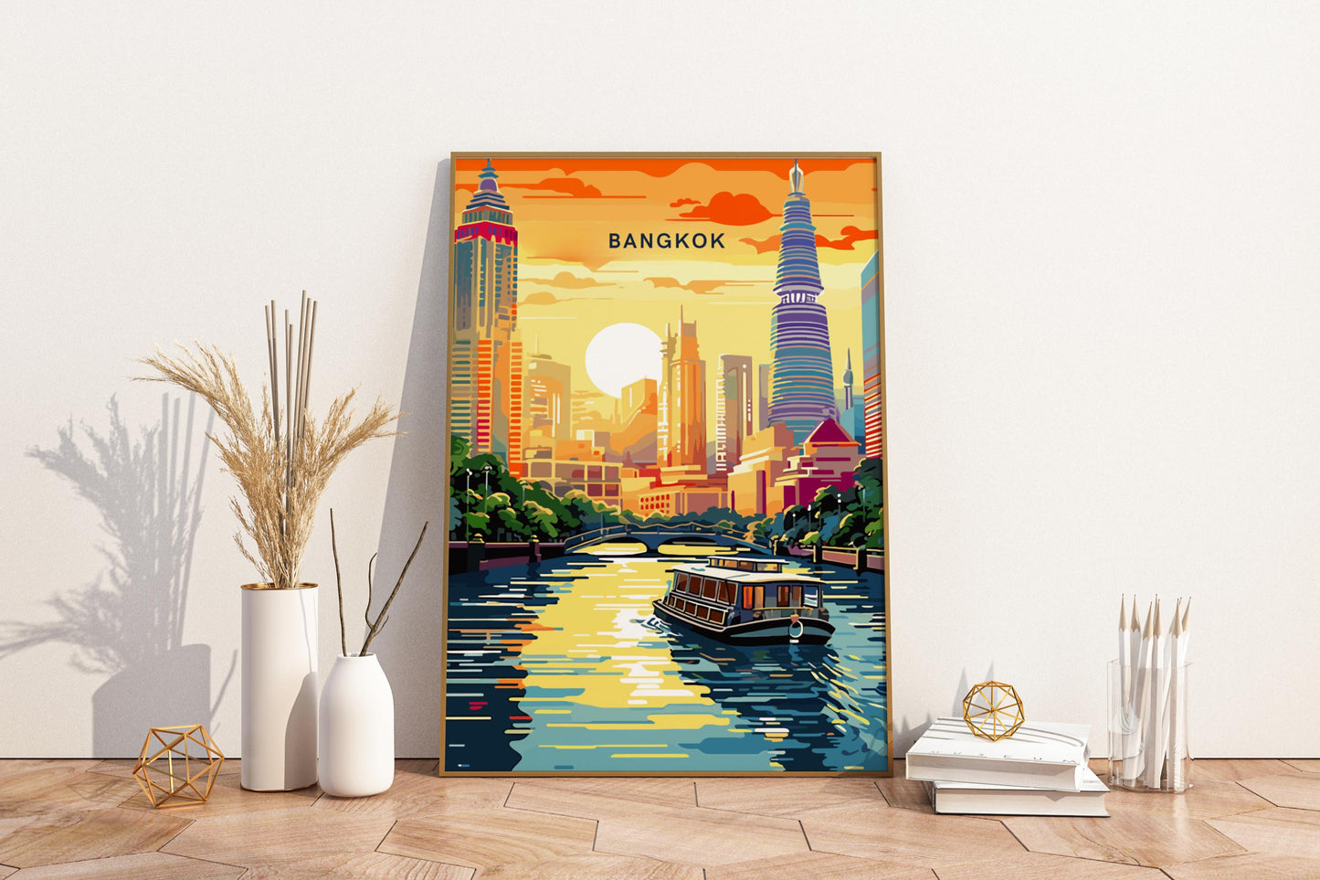 Bangkok River Thailand Travel Print Poster - Pitchers Design