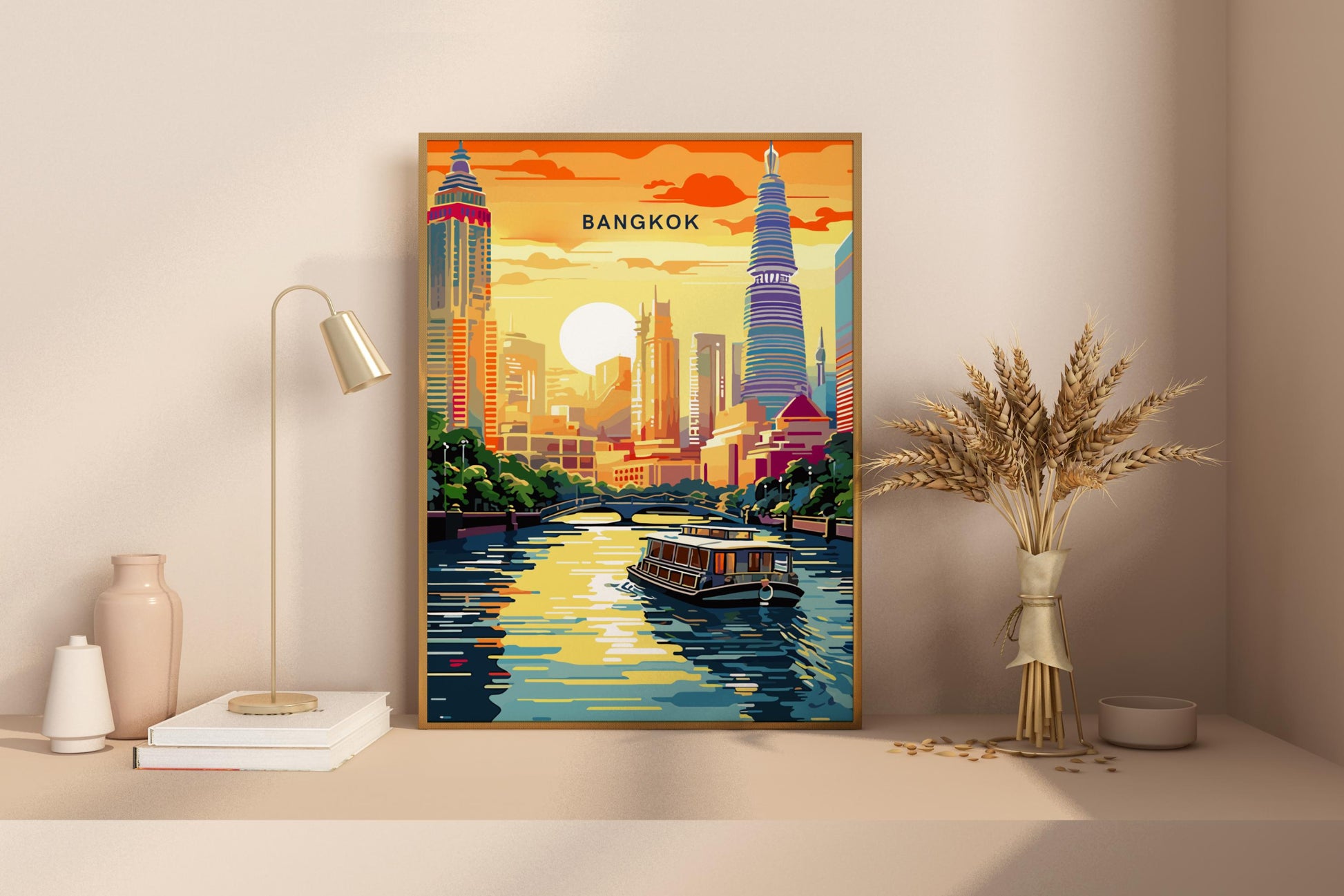 Bangkok River Thailand Travel Print Poster - Pitchers Design