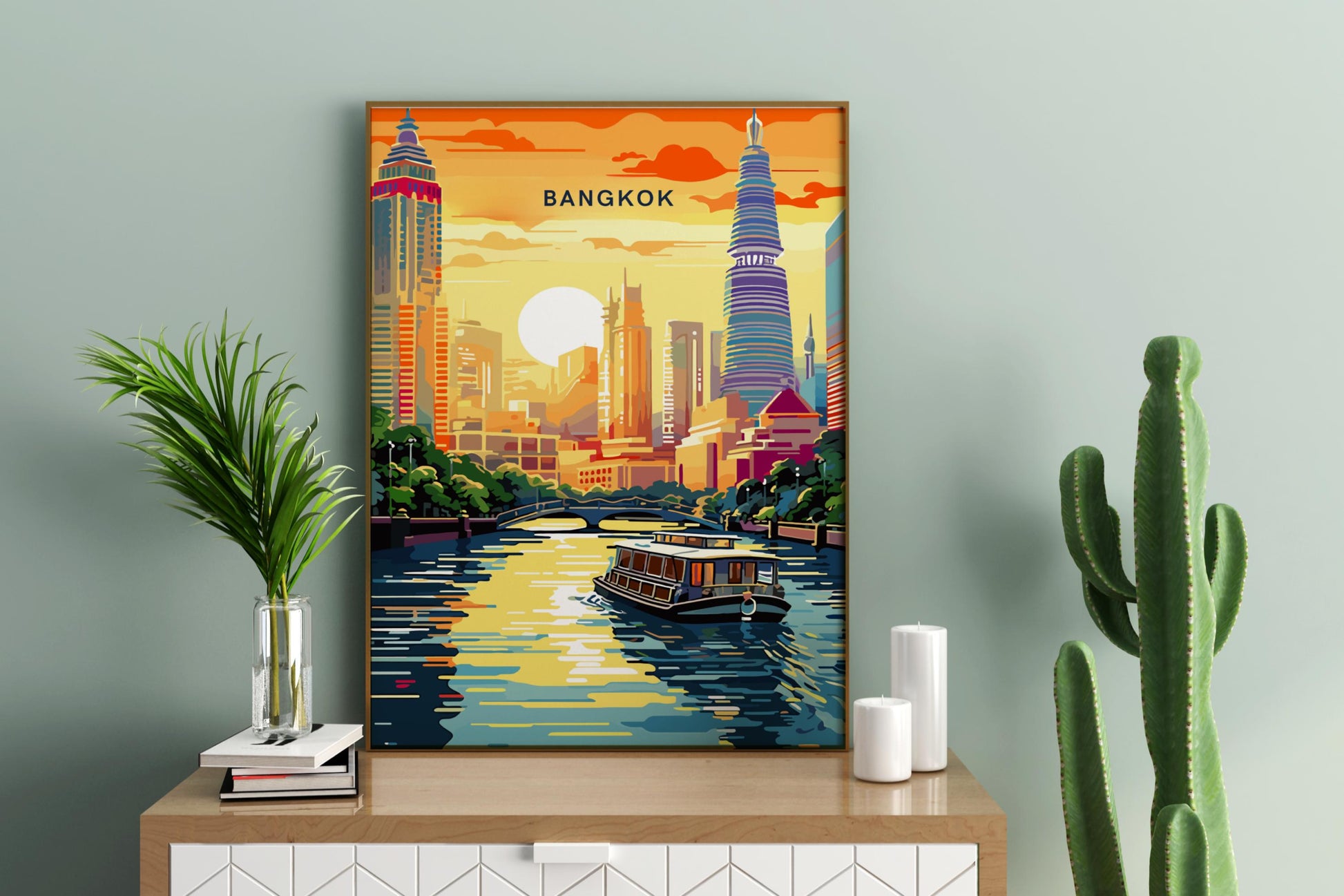 Bangkok River Thailand Travel Print Poster - Pitchers Design