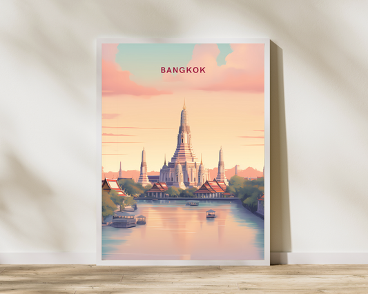 Bangkok River Scene Wat Arun Thailand Travel Poster Print - Pitchers Design