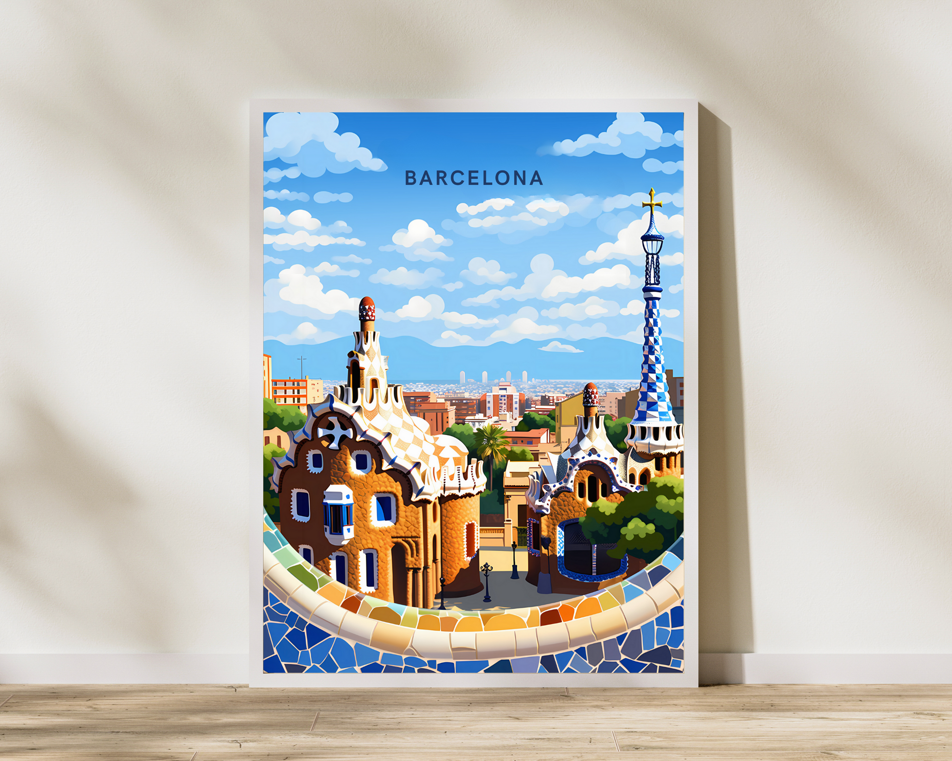 Barcelona Parc Guell Spain Travel Poster Print - Pitchers Design