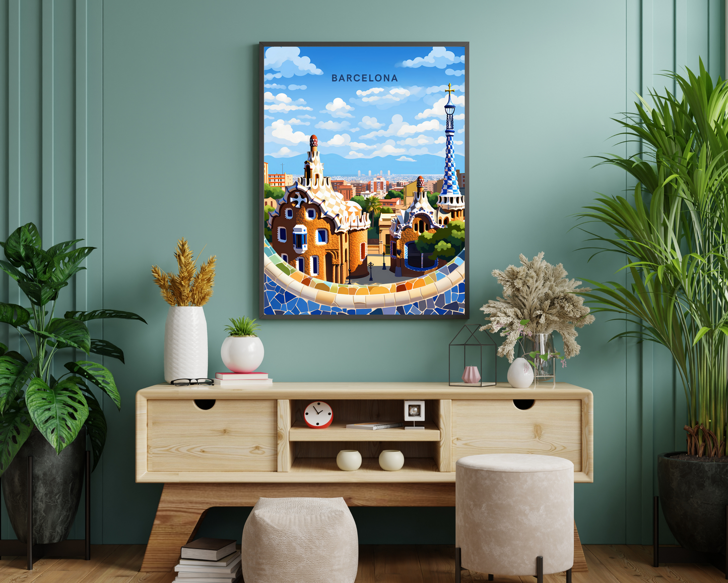 Barcelona Parc Guell Spain Travel Poster Print - Pitchers Design