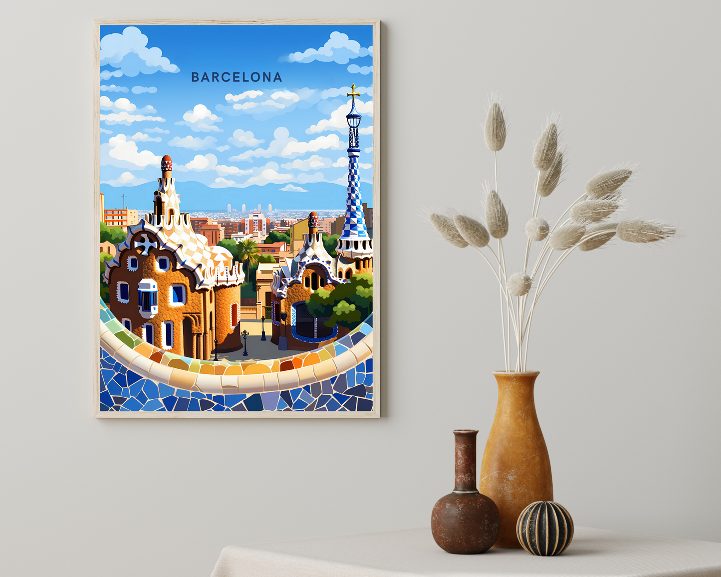 Barcelona Parc Guell Spain Travel Poster Print - Pitchers Design