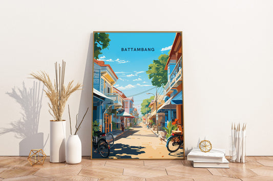 Charming streets of Battambang Cambodia Travel Print Poster - Pitchers Design