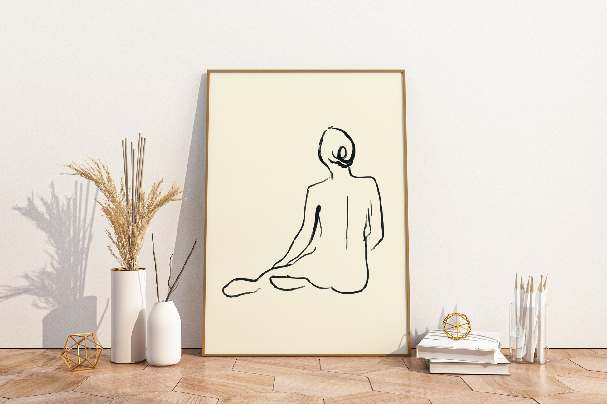 Abstract Female Figure Black Line Art No.6 Print Poster - Pitchers Design